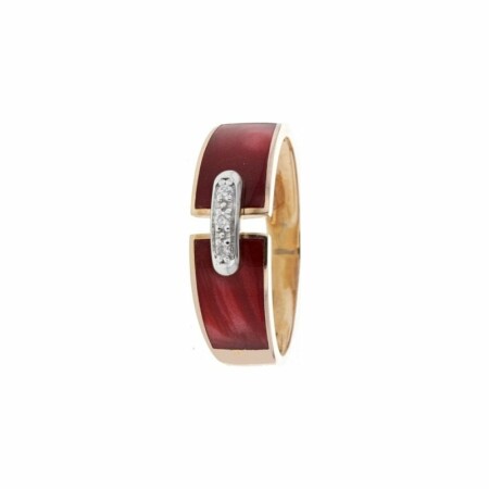 Bague Clozeau HÉLÈNA en or rose, résine rouge et diamants