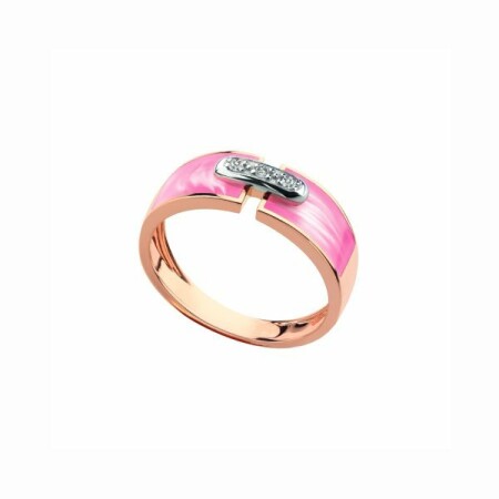 Bague Clozeau HÉLÈNA en or rose, résine fuschia et diamants