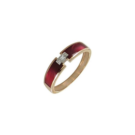 Bague Clozeau en or rose, résine rouge et diamants