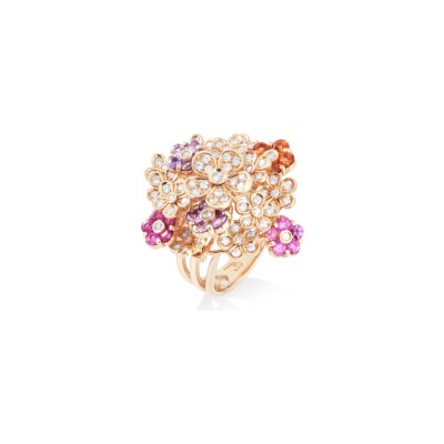 Bague Cesare Pompanon Primavera trembleuse grand modèle en or rose, diamants et saphirs de couleurs