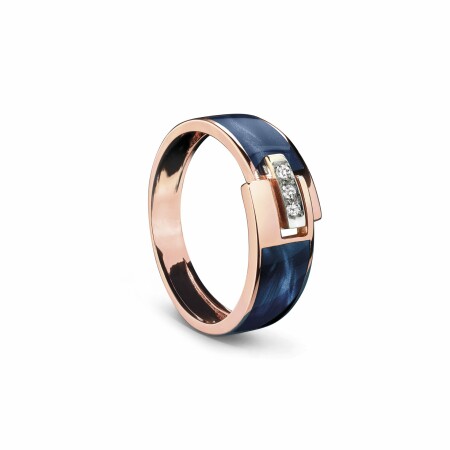 Bague Clozeau DÉFERLANTE en or rose, résine bleu prusse et diamants