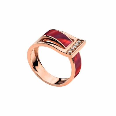 Bague Clozeau DÉFERLANTE en or rose, résine rouge et diamants