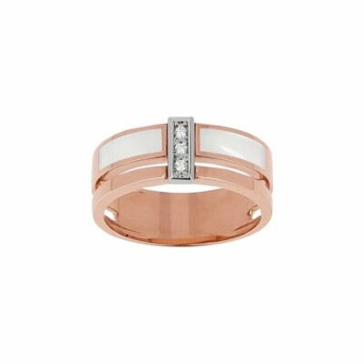 Bague Clozeau en or rose, résine blanche et diamants