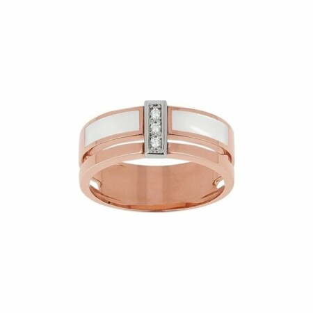 Bague Clozeau en or rose, résine blanche et diamants