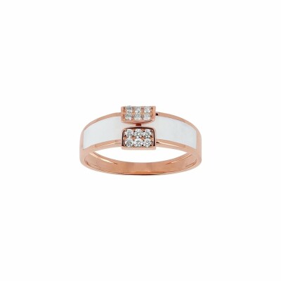 Bague Clozeau en or rose, résine blanche et diamants