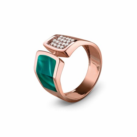 Bague Clozeau RIVIERA en or rose, résine vert bronze et diamants