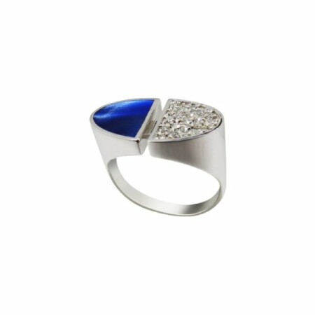 Bague Clozeau RIVIERA en or blanc, résine bleu prusse et diamants