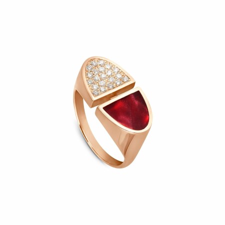 Bague Clozeau RIVIERA en or rose, résine rouge et diamants