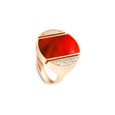 Bague Clozeau en or rose, résine rouge et diamants