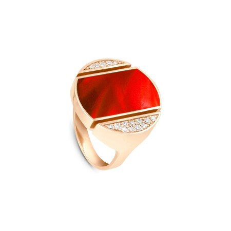 Bague Clozeau en or rose, résine rouge et diamants