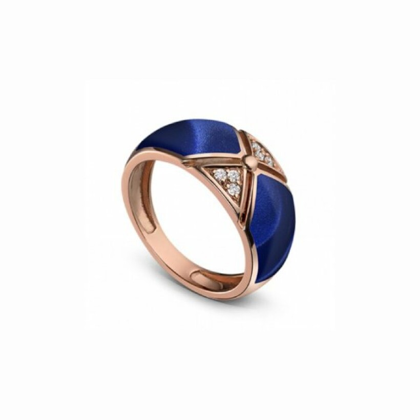 Bague Clozeau ASTRA en or rose, résine bleu prusse et diamants