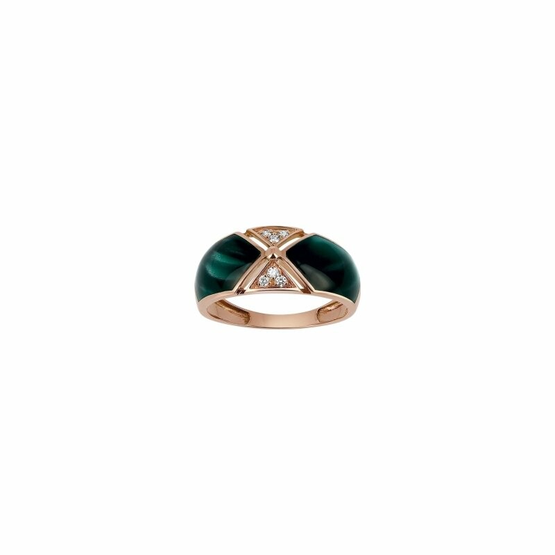 Bague Clozeau ASTRA en or rose, résine vert bronze astra et diamants