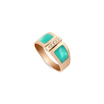 Bague Clozeau en or rose, résine verte et diamants
