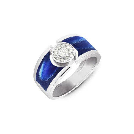 Bague Clozeau en or blanc, résine bleu prusse et diamants