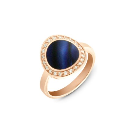 Bague Clozeau en or rose, résine bleu prusse et diamants