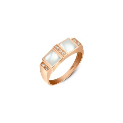 Bague Clozeau en or rose, résine blanche et diamants