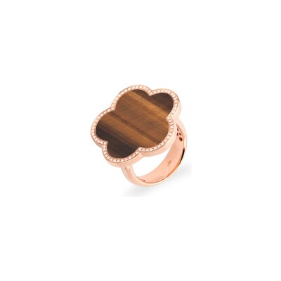 Bague Cesare Pompanon Fiore di Mamma XL en or rose, diamants et oeil de tigre
