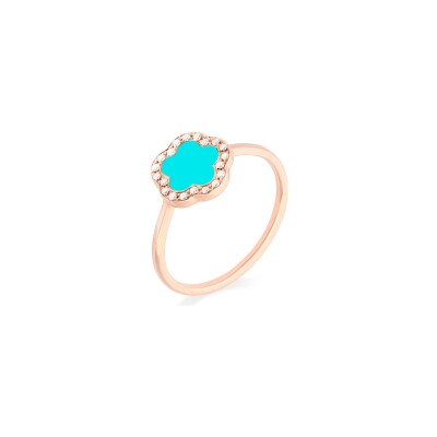 Bague Cesare Pompanon Fiore di Mamma mini en or rose, diamants et turquoise