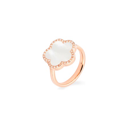 Bague Cesare Pompanon Fiore di Mamma entourage diamants en or rose et nacre blanche