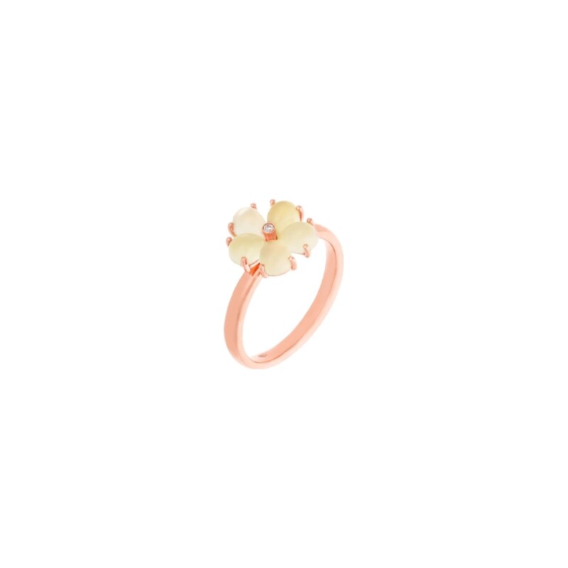Bague Cesare Pompanon Primavera petit modèle en or rose et quartz lemon et diamants blancs