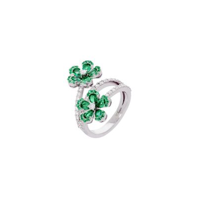 Bague Cesare Pompanon Primavera en or blanc, émeraude et diamants