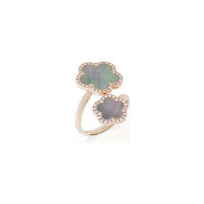 Bague Cesare Pompanon Fiore di Mamma en or rose, nacre grise et diamants