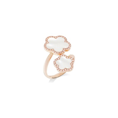 Bague Cesare Pompanon Fiore di Mamma duo en or rose, diamants et nacre blanche