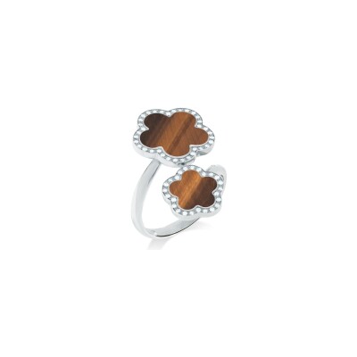 Bague Cesare Pompanon Fiore di Mamma duo en or blanc, diamants et oeil de tigre