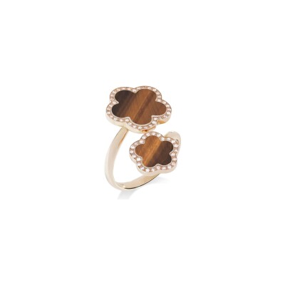 Bague Cesare Pompanon Fiore di Mamma duo en or rose, diamants et oeil de tigre