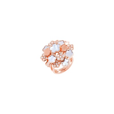 Bague Cesare Pompanon Fiore di Mamma en or rose, nacre blanche et diamants blancs