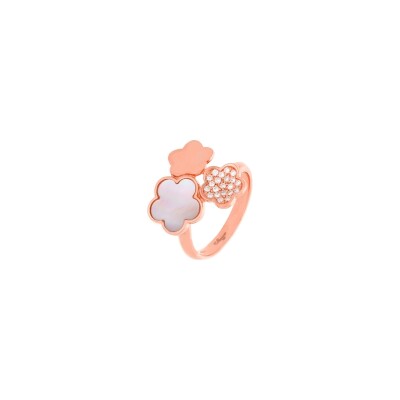 Bague Cesare Pompanon Fiore di Mamma en or rose, nacre blanche et diamants blancs