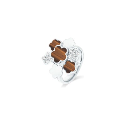 Bague Cesare Pompanon Fiore di Mamma trembleuse en or blanc, diamants et œil de tigre, petit modèle