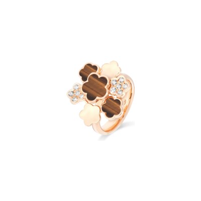 Bague Cesare Pompanon Fiore di Mamma trembleuse en or rose, diamants et œil de tigre, petit modèle