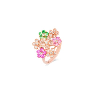 Cesare Pompanon Primavera trembleuse Ring, pink gold, diamond, tsavorite and pink sapphir, small