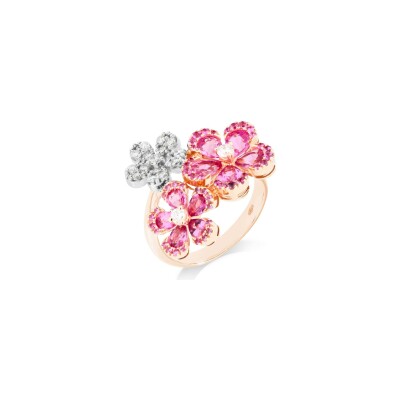 Bague Cesare Pompanon Primavera In Pizzo trio en or rose, diamants et saphir rose