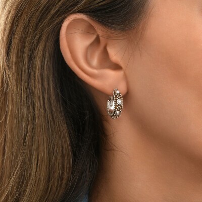 Boucles d'oreilles SATELLITE Farah en métal argenté et cristal