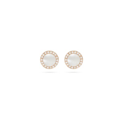 Boucles d'oreilles Puces Cesare Pompanon Buona Fortuna en or rose, diamants et nacre blanche