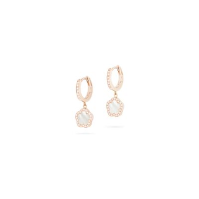 Boucles d'oreilles Mini Créoles Cesare Pompanon Fiore di Mamma en or rose, diamants et nacre blanche, petit modèle
