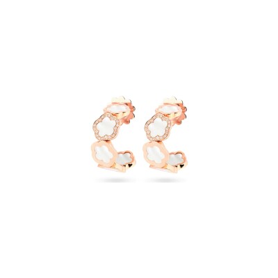 Boucles d'oreilles Créoles Cesare Pompanon Fiore di Mamma en or rose, diamants et nacre blanche