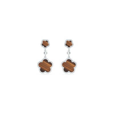 Boucles d'oreilles Pendantes Cesare Pompanon Fiore di Mamma en or blanc, diamants et oeil de tigre