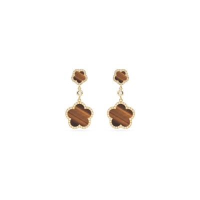 Boucles d'oreilles Pendantes Cesare Pompanon Fiore di Mamma en or jaune, diamants et oeil de tigre
