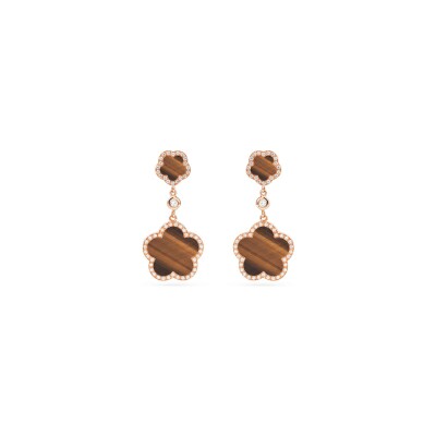 Boucles d'oreilles Pendantes Cesare Pompanon Fiore di Mamma en or rose, diamants et oeil de tigre