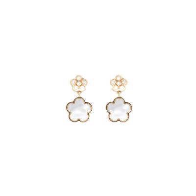 Boucles d'oreilles Cesare Pompanon Fiore di Mamma en or rose, nacre blanche et diamants blancs