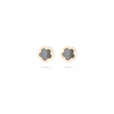 Boucles d'oreilles Puces Cesare Pompanon Fiore di Mamma en or rose et nacre grise, petit modèle