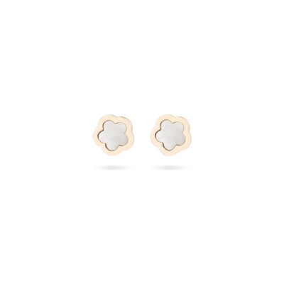 Boucles d'oreilles Puces Cesare Pompanon Fiore di Mamma en or rose et nacre blanche, petit modèle
