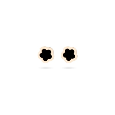 Boucles d'oreilles Puces Cesare Pompanon Fiore di Mamma en or rose et onyx, petit modèle