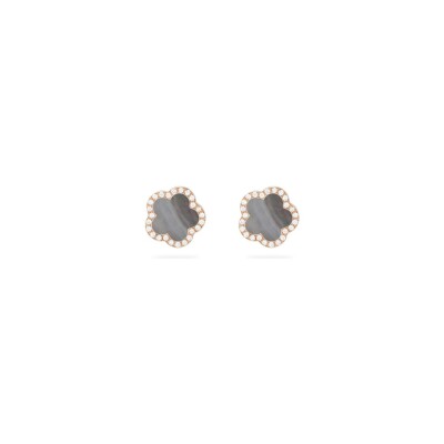 Boucles d'oreilles Cesare Pompanon Fiore di Mamma en or rose, nacre grise et diamants