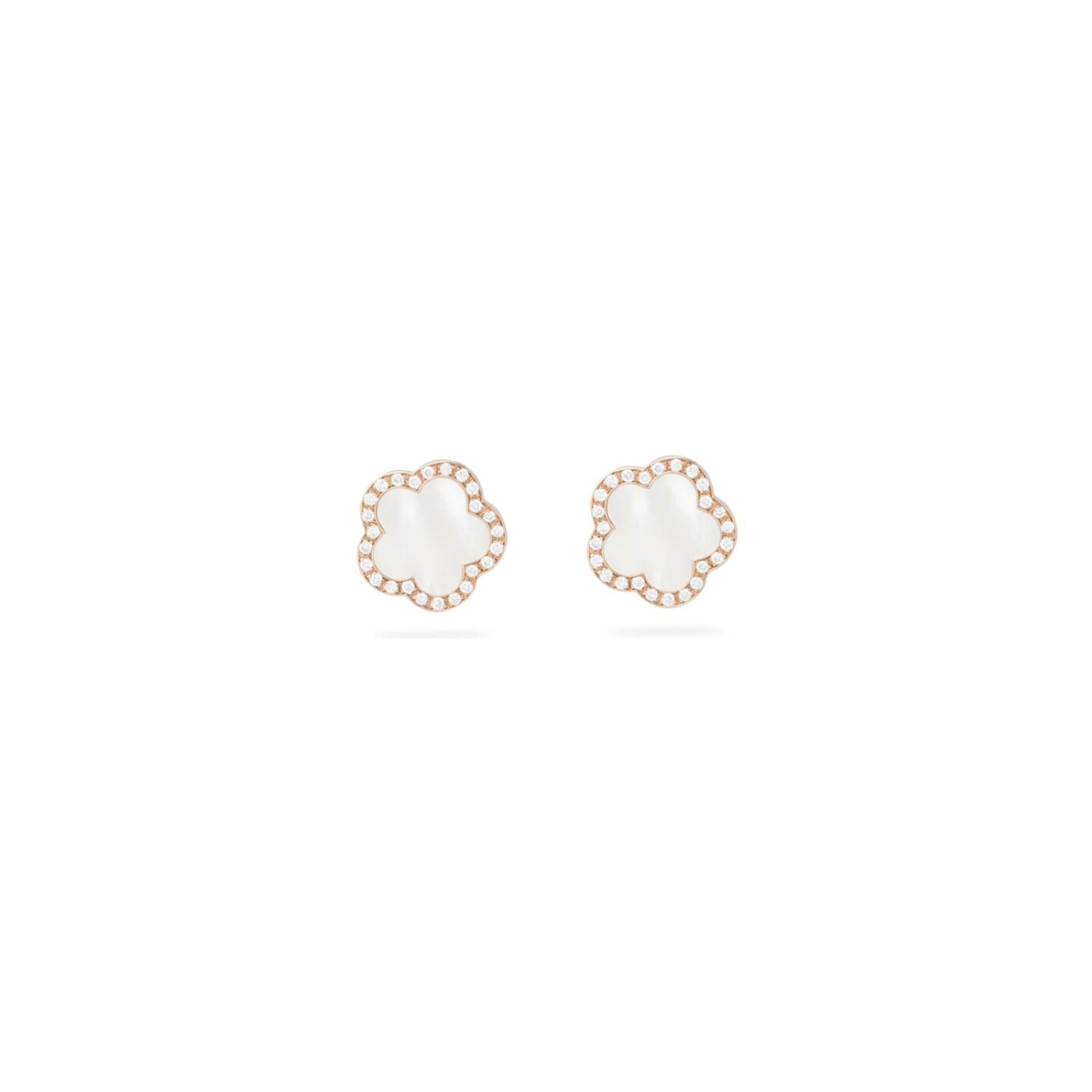 Boucles d'oreilles Cesare Pompanon Fiore di Mamma en or rose, nacre blanche et diamants