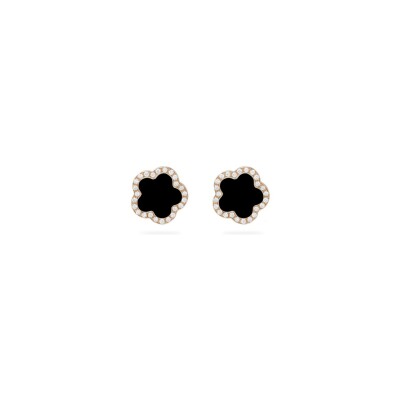 Boucles d'oreilles Cesare Pompanon Fiore di Mamma en or rose, onyx et diamants