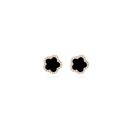 Boucles d'oreilles Cesare Pompanon Fiore di Mamma en or rose, onyx et diamants